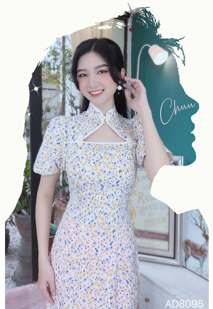 Áo Dài Cổ Tàu Nút Kem AD8095 (áo lẻ)