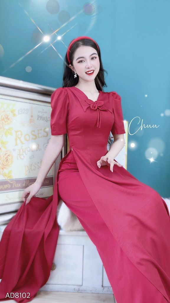 Áo Dài Đính Nơ Quạt Gió AD8102 (áo lẻ)