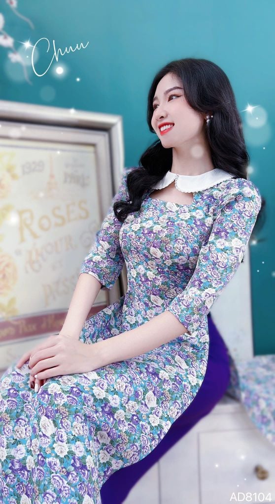 Áo Dài Cổ Sen Trắng AD8104 (áo lẻ)