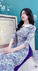 Áo Dài Cổ Sen Trắng AD8104 (áo lẻ)