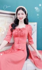 Áo Dài Cổ Vuông Bèo Nhún AD9001.8078 (áo lẻ)