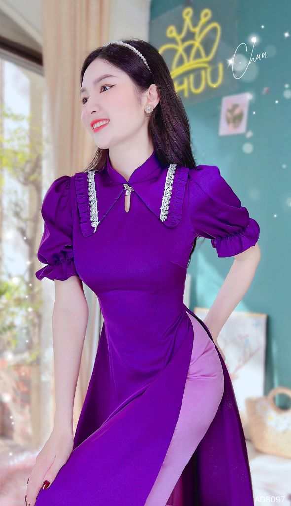 Áo Dài Cổ Tàu Đè Ren AD8097 (áo lẻ)