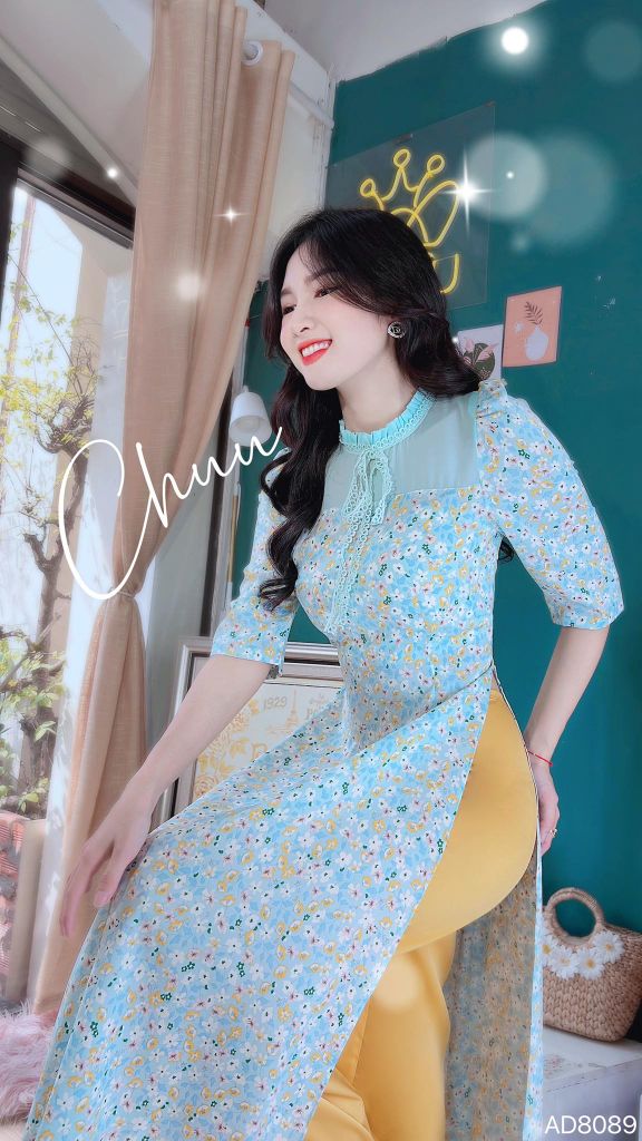 Áo Dài Hoa Pha Ren Trơn AD8089 (áo lẻ)