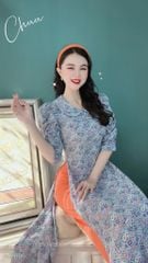 Áo Dài Cổ Sen Tay Nhún Xẻ AD9136 (áo lẻ)