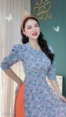 Áo Dài Cổ Sen Tay Nhún Xẻ AD9136 (áo lẻ)