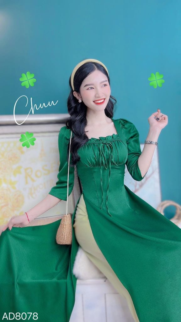 Áo Dài Cổ Vuông Bèo Nhún AD9001.8078 (áo lẻ)