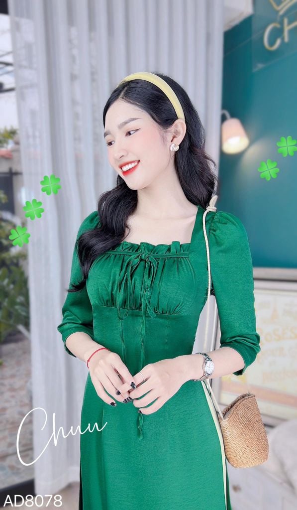 Áo Dài Cổ Vuông Bèo Nhún AD9001.8078 (áo lẻ)