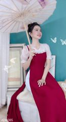 Áo Dài Pha tơ cổ V AD8085 (áo lẻ)