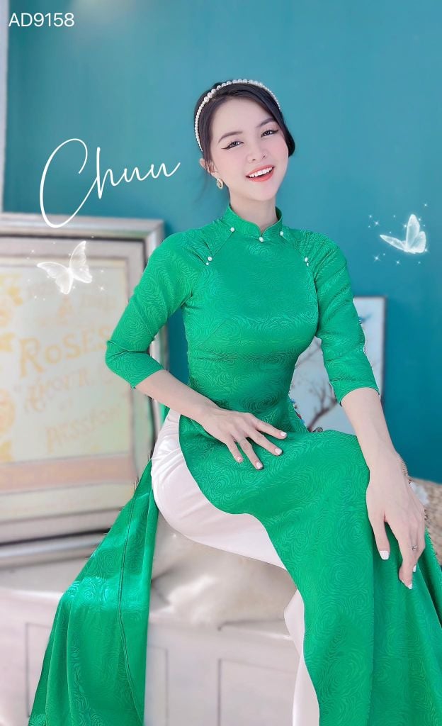 Áo Dài Gấm Raplan Tay Nhún AD9158 (áo lẻ)