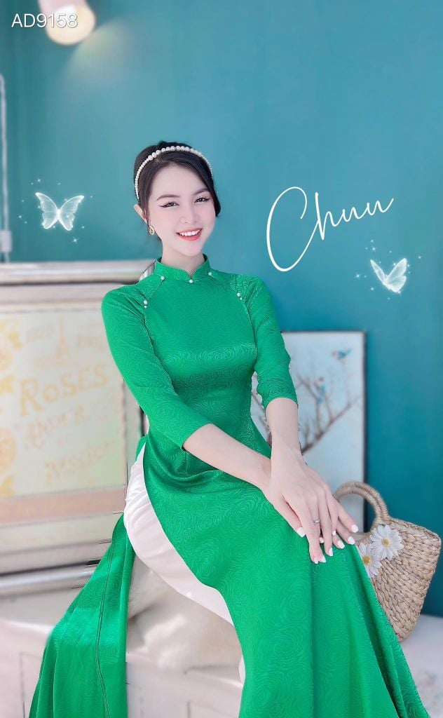 Áo Dài Gấm Raplan Tay Nhún AD9158 (áo lẻ)