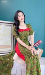 Áo Dài Hoa Vai Nơ Màu AD9034 (áo lẻ)