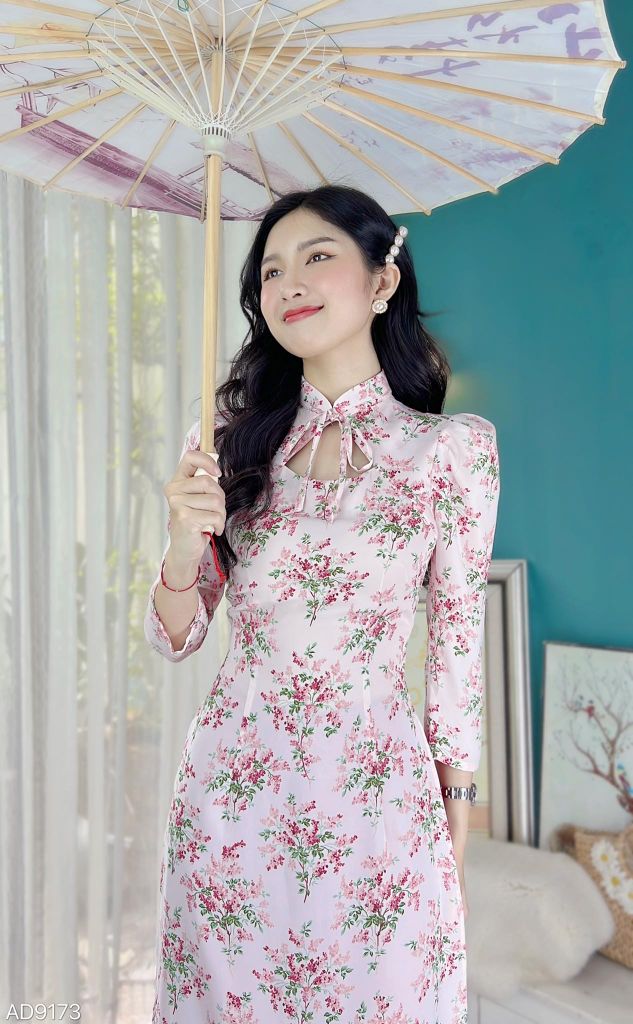 Áo Dài Cổ Tàu Cột Nơ HT AD9173 (áo lẻ)