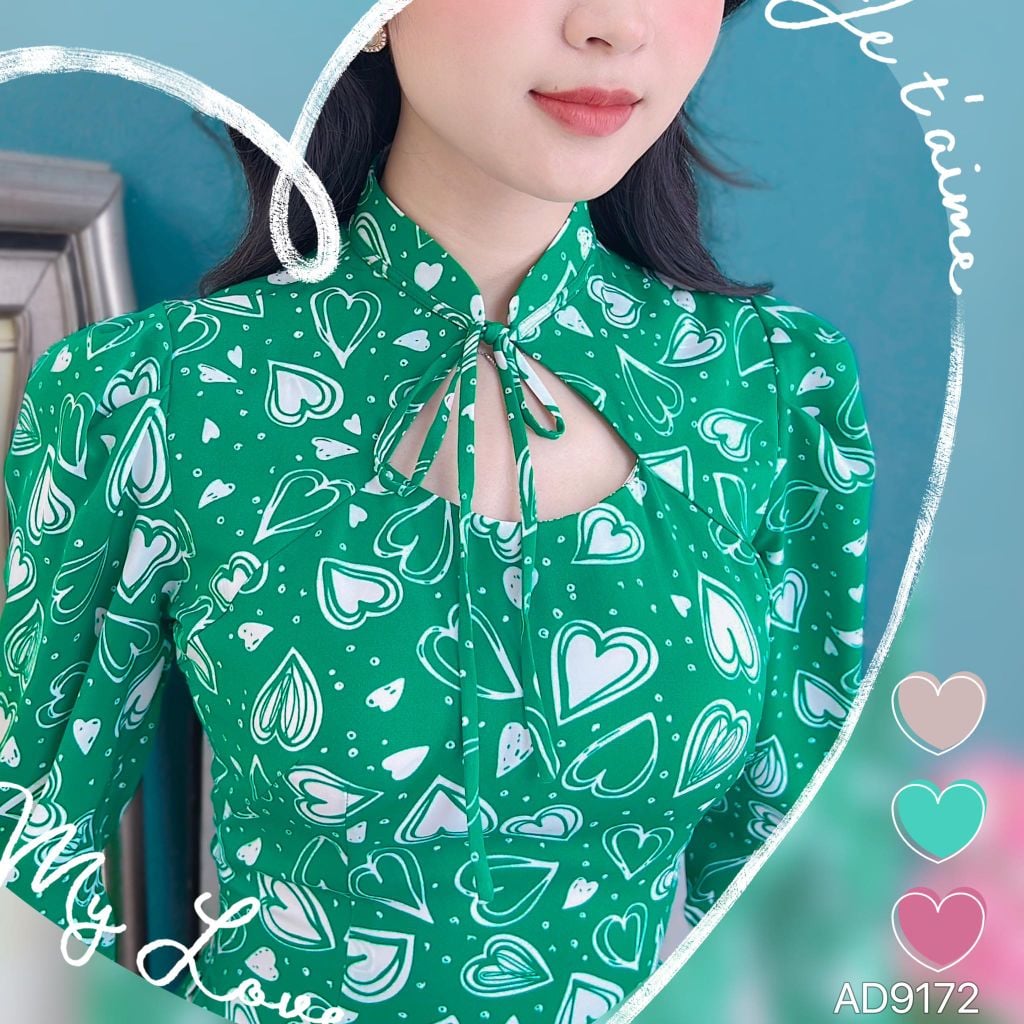 Áo Dài Cổ Tàu Cột Nơ HT AD9173 (áo lẻ)