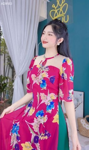 Áo Dài 4T Cổ Lưới Nơ AD9183 (áo lẻ)