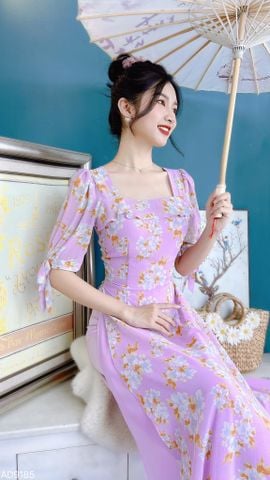 Áo Dài 4 Tà Cổ Vuông 1 Bèo AD9003.9185 (áo lẻ)