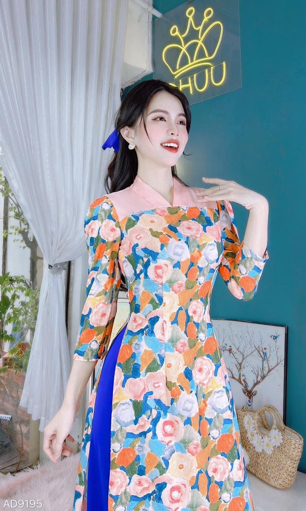 Áo Dài Cổ V Vai Màu AD9195 (áo lẻ)
