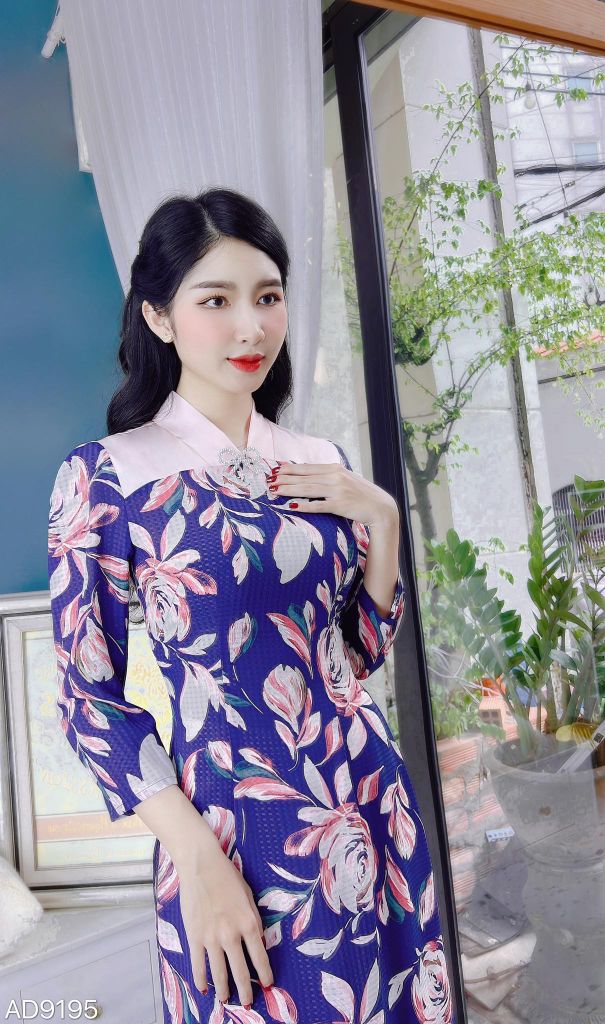 Áo Dài Cổ V Vai Màu AD9195 (áo lẻ)