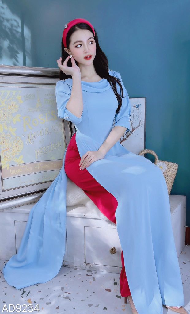 Áo Dài Cổ Đổ Bắn Ngọc AD9001.9234 (áo lẻ)