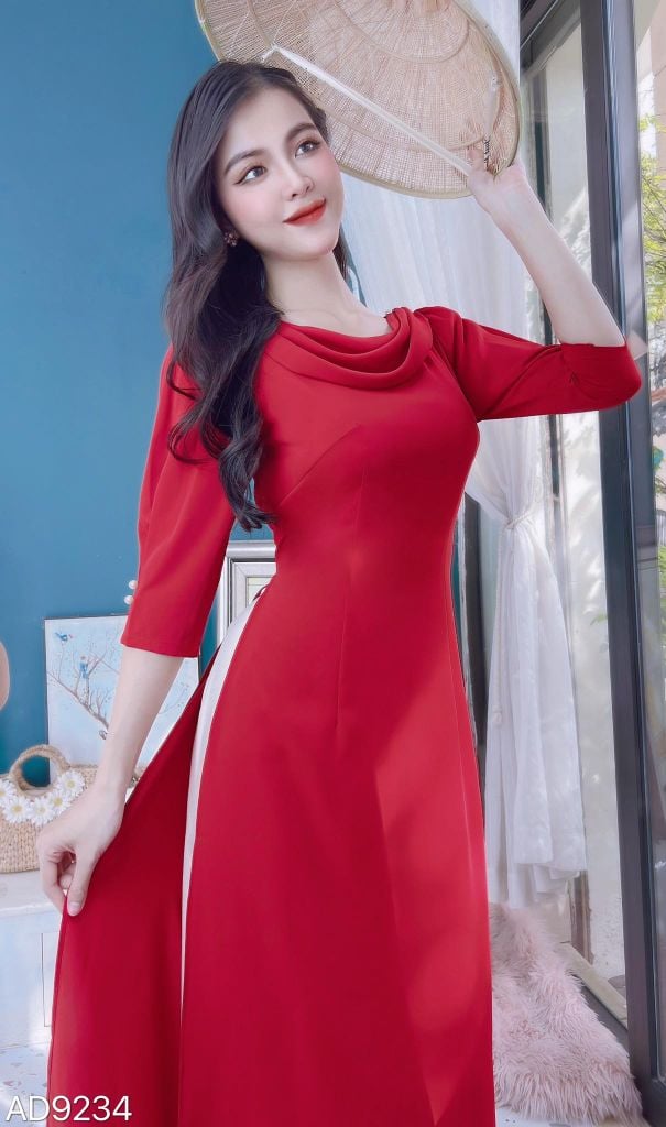 Áo Dài Cổ Đổ Bắn Ngọc AD9001.9234 (áo lẻ)