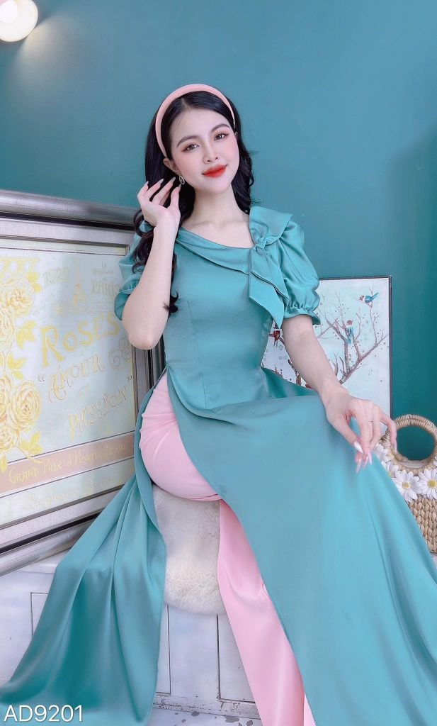 Áo Dài Cổ Lệch Nơ To AD9001.9201 (áo lẻ)