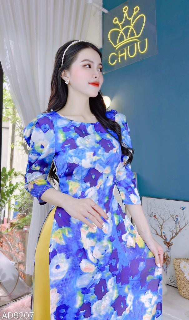 Áo Dài Cổ Thuyền Phi Mờ AD9207 (áo lẻ)