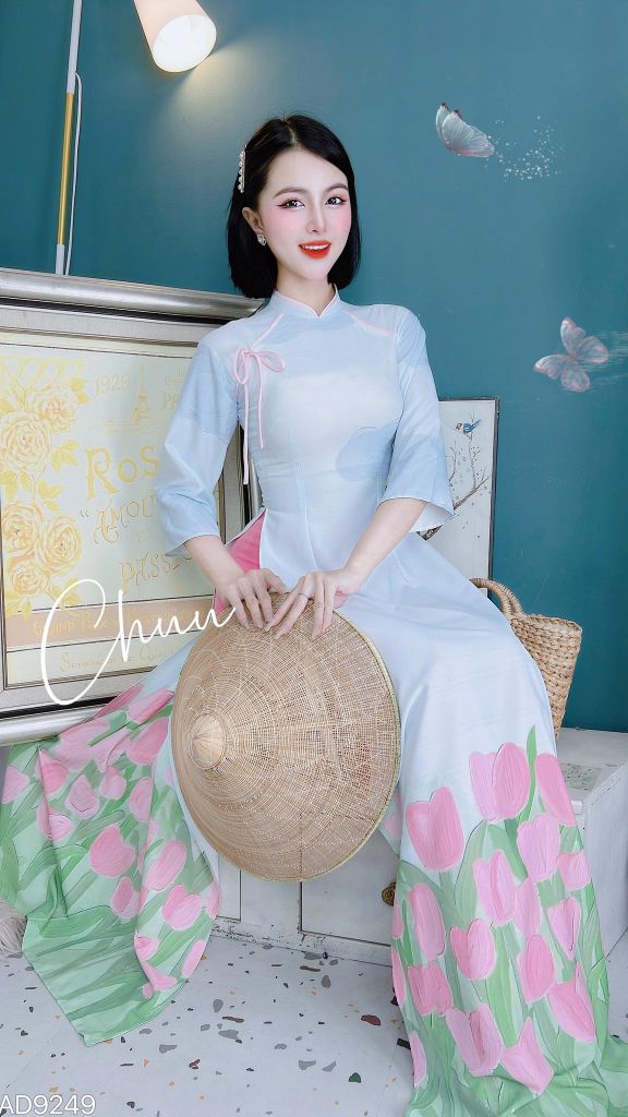 Áo Dài Nơ Nhí Chân Hoa AD9249 (áo lẻ)