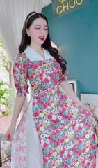 Áo Dài Hoa Cổ Trắng AD9213 (áo lẻ)