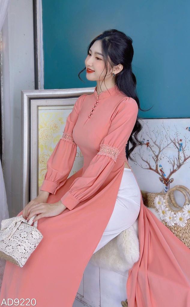 Áo Dài Cổ Tàu Ren Tay Nối AD9220 (áo lẻ)