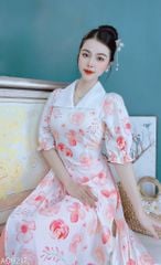 Áo Dài Hoa Cổ Trắng AD9213 (áo lẻ)