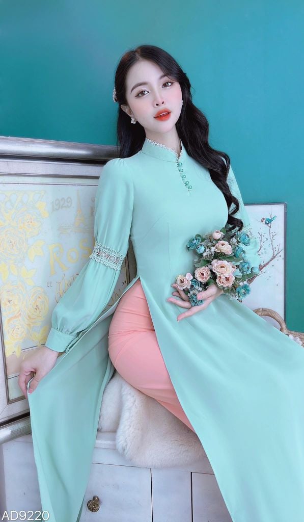 Áo Dài Cổ Tàu Ren Tay Nối AD9220 (áo lẻ)
