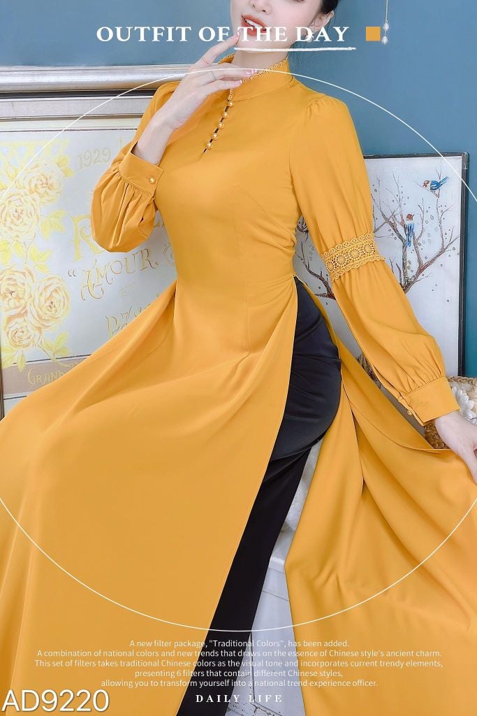 Áo Dài Cổ Tàu Ren Tay Nối AD9220 (áo lẻ)