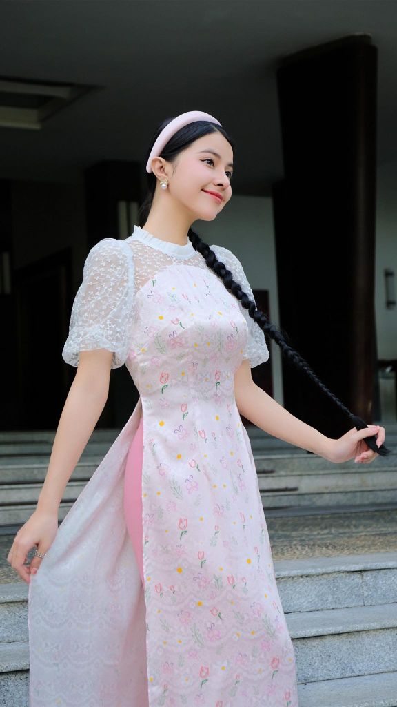 Áo Dài Ren Hoa LiLi AD9241 (áo lẻ)