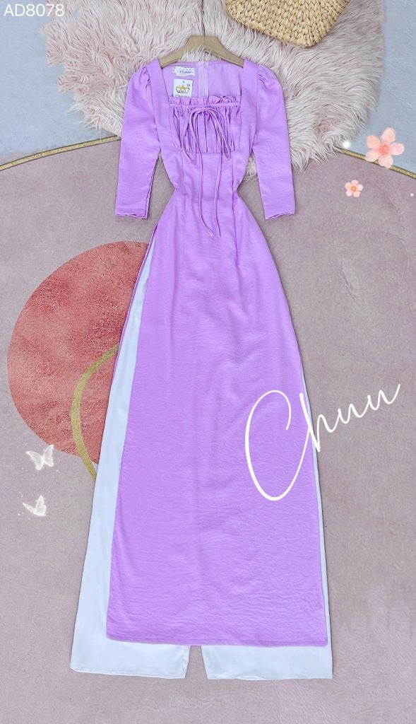 Áo Dài Cổ Vuông Bèo Nhún AD9001.8078 (áo lẻ)