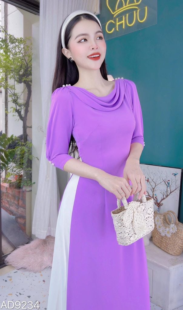 Áo Dài Cổ Đổ Bắn Ngọc AD9001.9234 (áo lẻ)