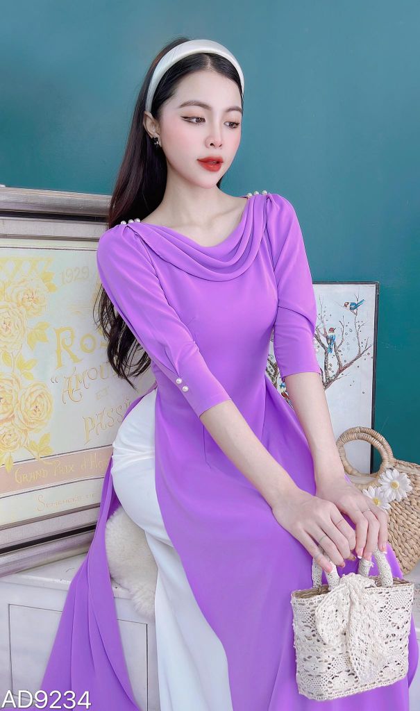 Áo Dài Cổ Đổ Bắn Ngọc AD9001.9234 (áo lẻ)