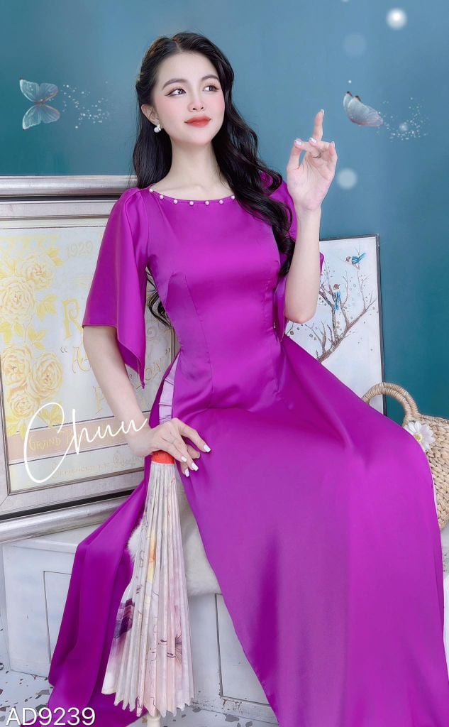 Áo Dài Cổ Thuyền Tay Xéo AD9239 (áo lẻ)