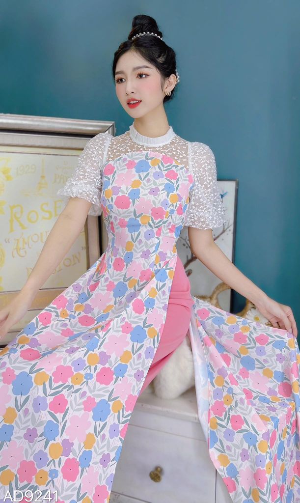 Áo Dài Ren Hoa LiLi AD9241 (áo lẻ)