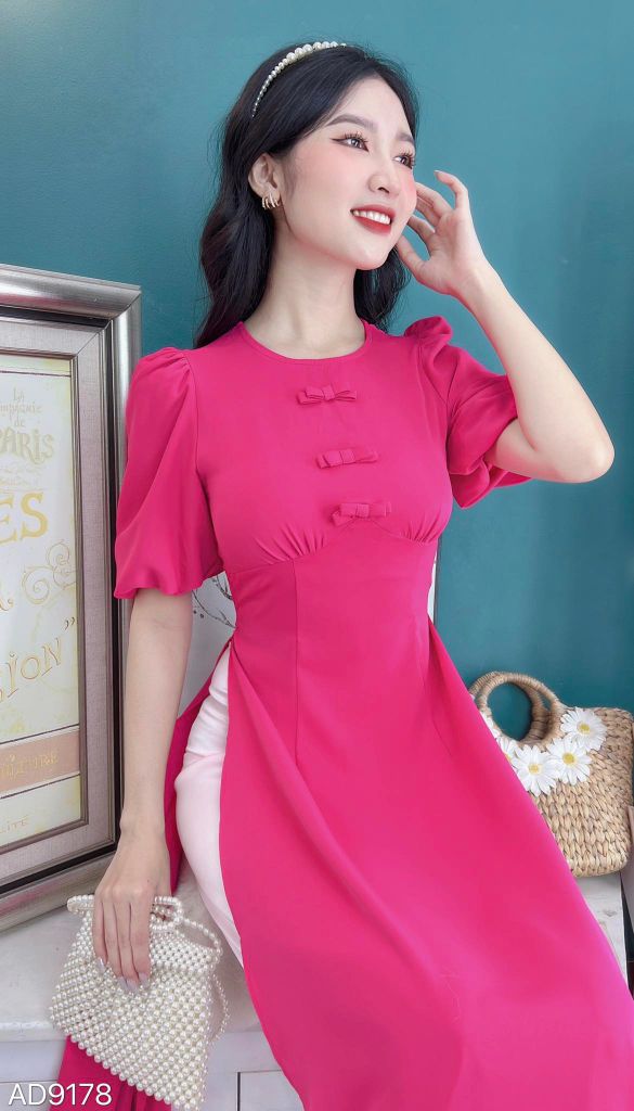 Áo Dài Tay Bồng 3 Nơ AD9178 (áo lẻ)