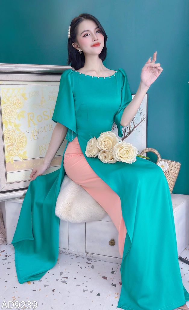 Áo Dài Cổ Thuyền Tay Xéo AD9239 (áo lẻ)