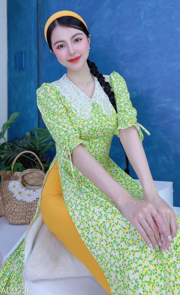 Áo Dài Cổ Ren Chiếc Lá AD9226 (áo lẻ)