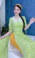 Áo Dài Cổ Ren Chiếc Lá AD9226 (áo lẻ)