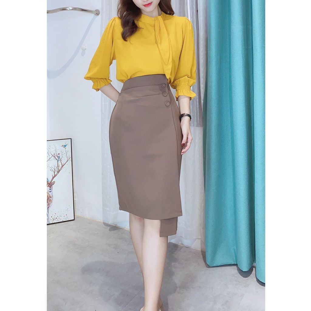 Chân Váy Lệch 3 Cúc Bọc CV9001.6094