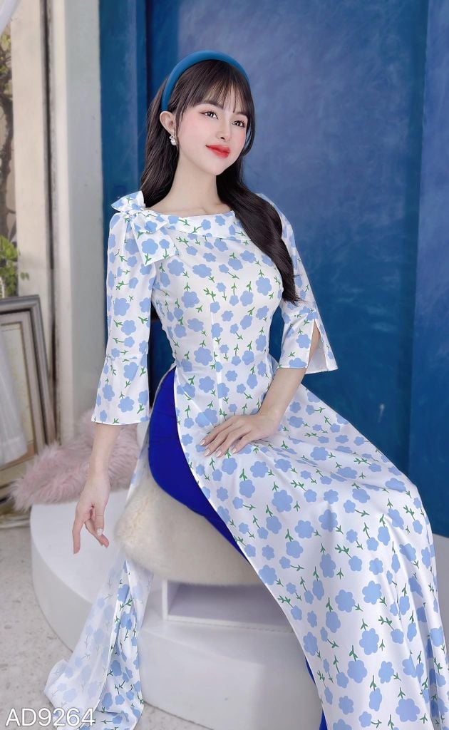 Áo Dài Hoa Nơ Vai Tay Xẻ AD9264 (áo lẻ)