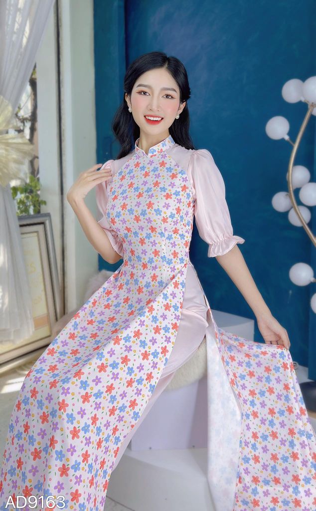 Áo Dài Gấm Tay Pha Ánh Nhung AD9163 (áo lẻ)