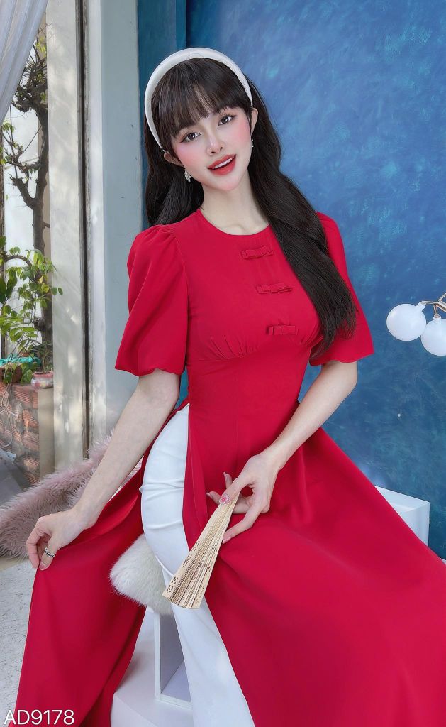 Áo Dài Tay Bồng 3 Nơ AD9178 (áo lẻ)