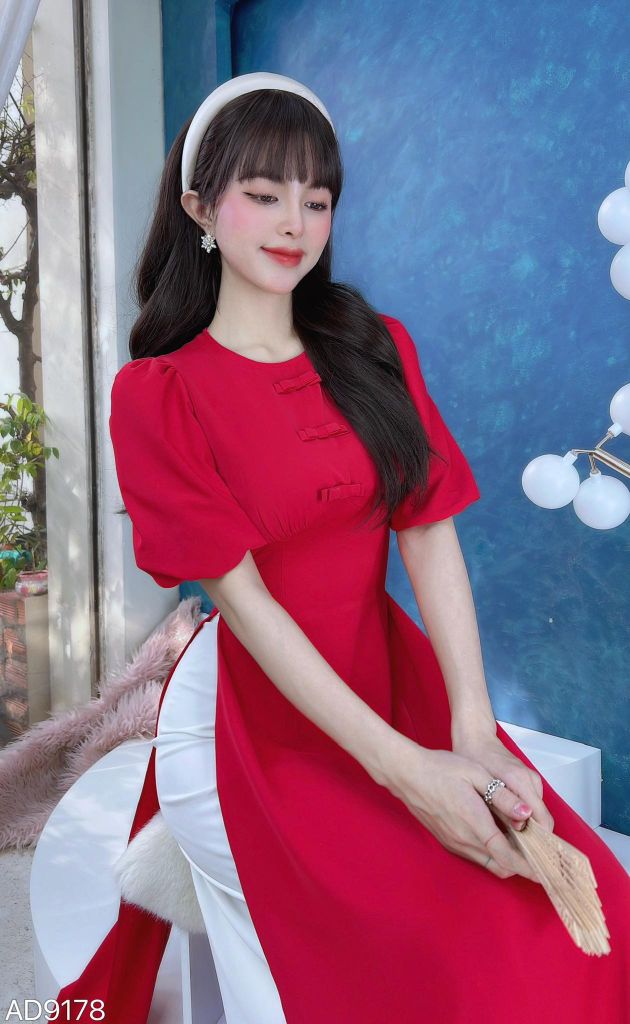Áo Dài Tay Bồng 3 Nơ AD9178 (áo lẻ)