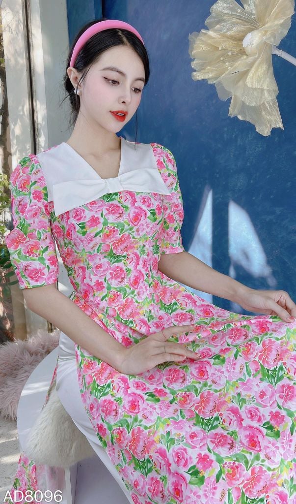 Áo Dài Hoa Nơ Xốp AD8096 (áo lẻ)