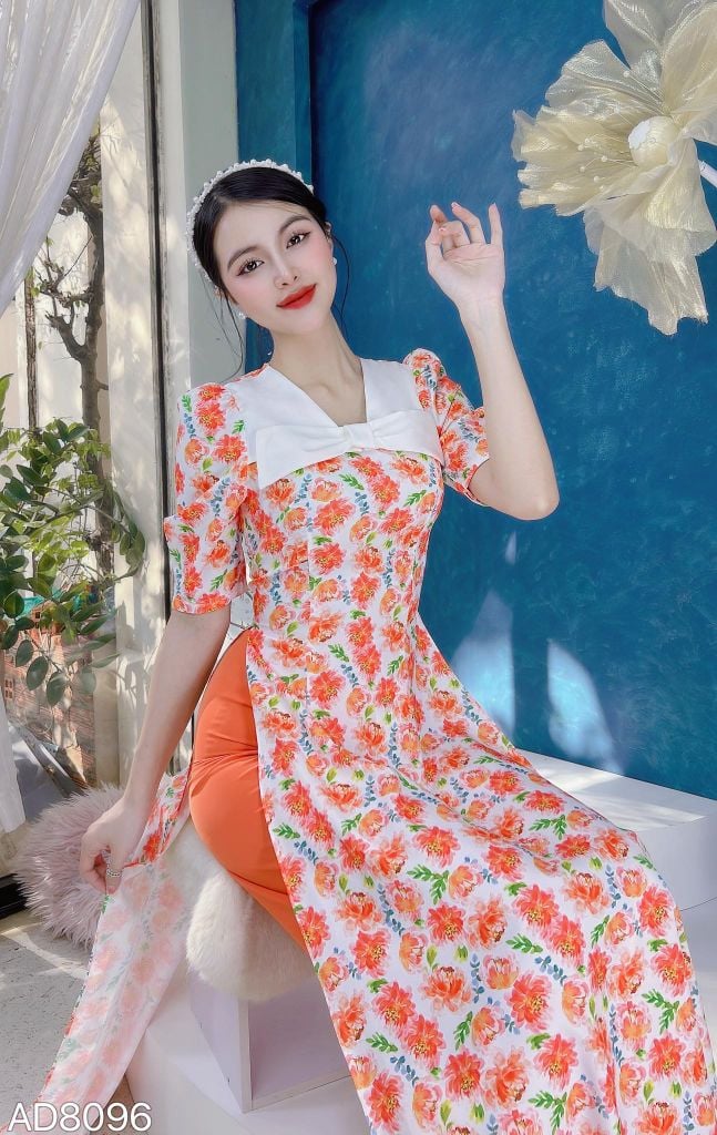 Áo Dài Hoa Nơ Xốp AD8096 (áo lẻ)