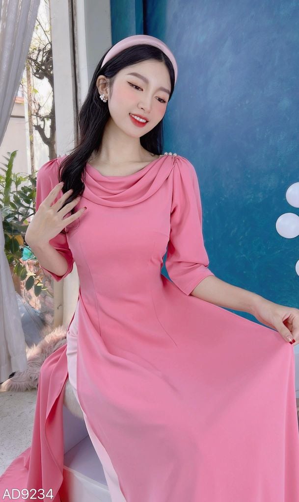 Áo Dài Cổ Đổ Bắn Ngọc AD9001.9234 (áo lẻ)