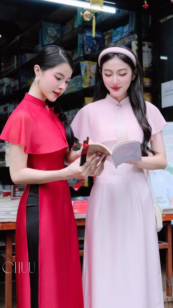 Áo Dài Liền Choàng Song Tử Kèm Phụ Kiện AD9001.2978 (áo lẻ)